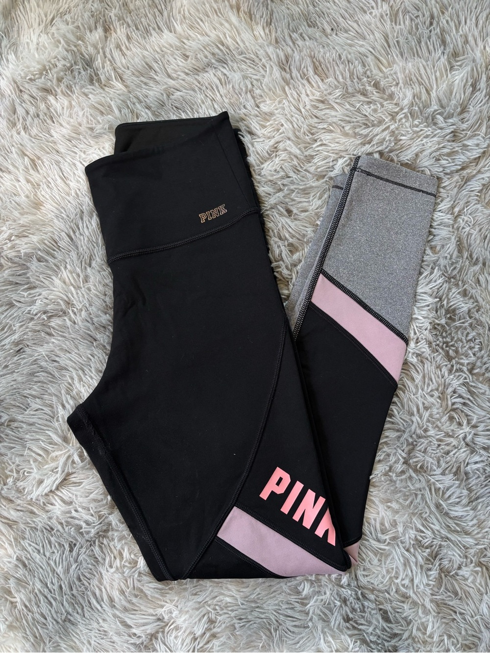PINK Colorblock Leggings in Black, Pink & Gray